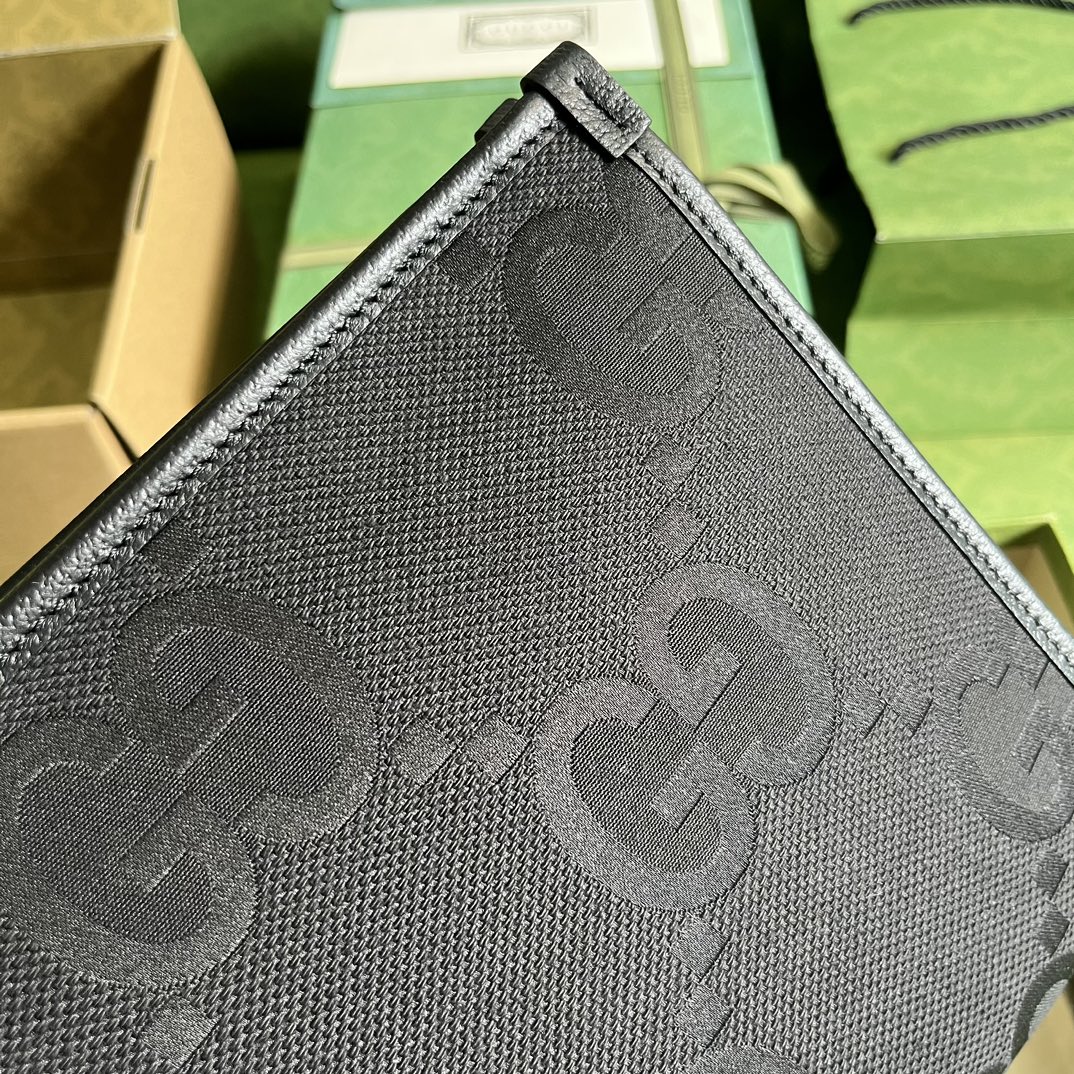 Gucci Unisex Jumbo GG Medium Messenger Bag Black Canvas Zip Closure (9)