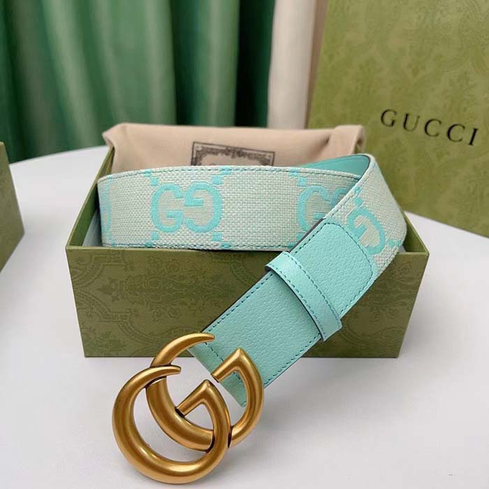 Gucci Unisex Marmont Jumbo GG Belt Beige Mint Canvas Double G (1)