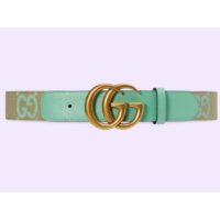 Gucci Unisex Marmont Jumbo GG Belt Beige Mint Canvas Double G (10)
