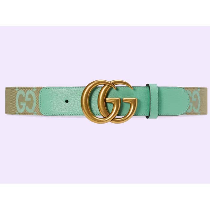 Gucci Unisex Marmont Jumbo GG Belt Beige Mint Canvas Double G