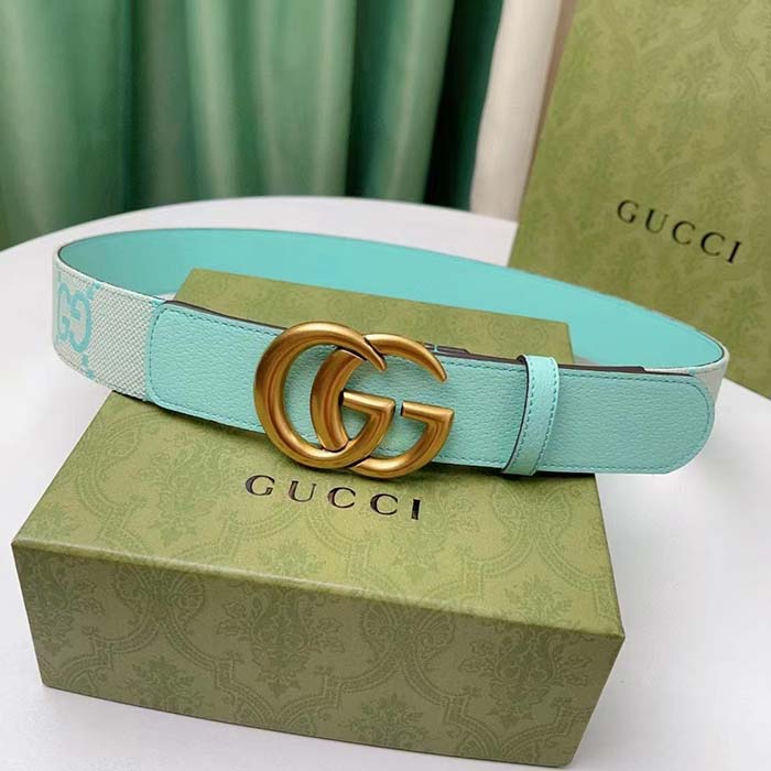 Gucci Unisex Marmont Jumbo GG Belt Beige Mint Canvas Double G (2)