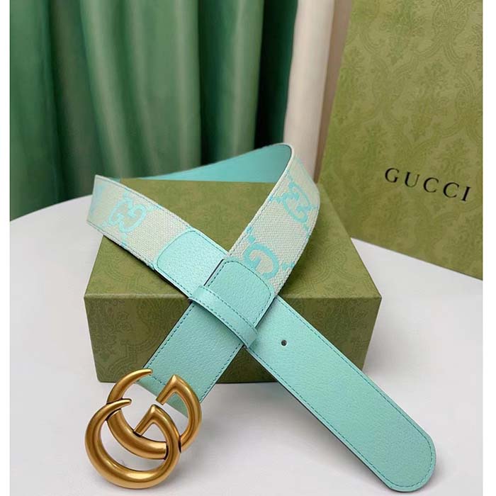 Gucci Unisex Marmont Jumbo GG Belt Beige Mint Canvas Double G (7)