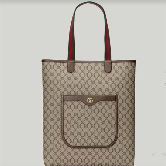 Gucci Unisex Ophidia GG Large Tote Bag Beige Ebony GG Supreme Canvas Brown Leather (1)