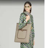 Gucci Unisex Ophidia GG Large Tote Bag Beige Ebony GG Supreme Canvas Brown Leather (1)