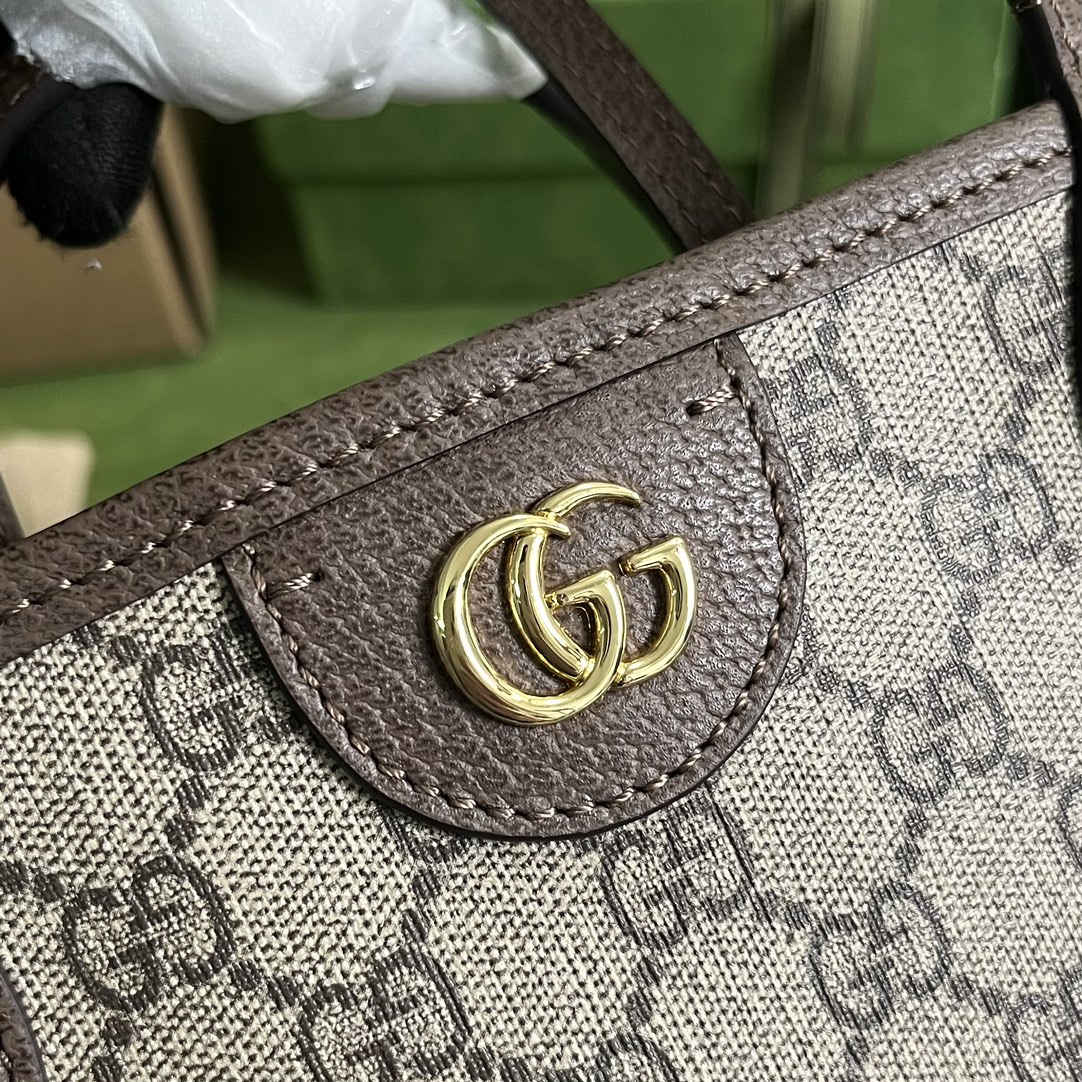 Gucci Unisex Ophidia Medium Tote Bag Beige Ebony GG Supreme Canvas (10)