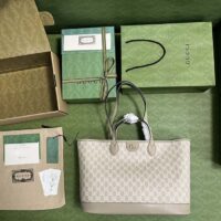Gucci Unisex Ophidia Medium Tote Bag Beige White GG Supreme Canvas (2)