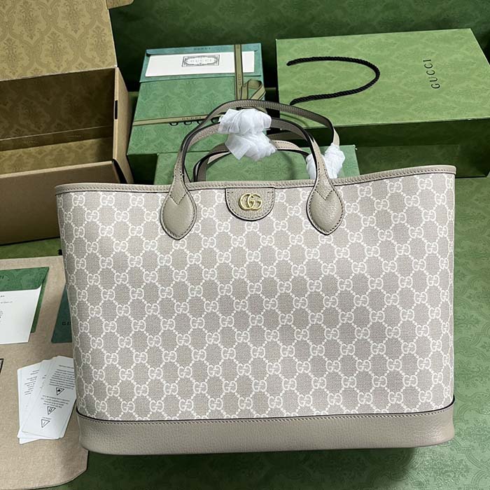 Gucci Unisex Ophidia Medium Tote Bag Beige White GG Supreme Canvas (5)
