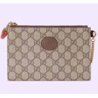 Gucci Unisex Wrist Wallet Double G Strawberry Beige Ebony GG Supreme Canvas