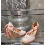 Gucci Women Espadrille Ribbon Tie Interlocking G Embroidery White Cotton Canvas Peep Toe - immagine 4