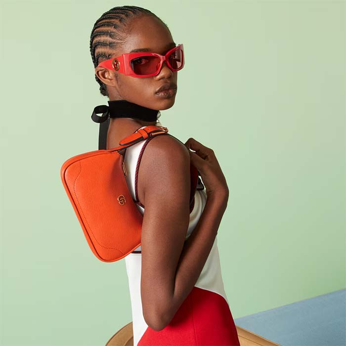 Gucci Women GG Aphrodite Mini Shoulder Bag Double G Orange Soft Leather (2)
