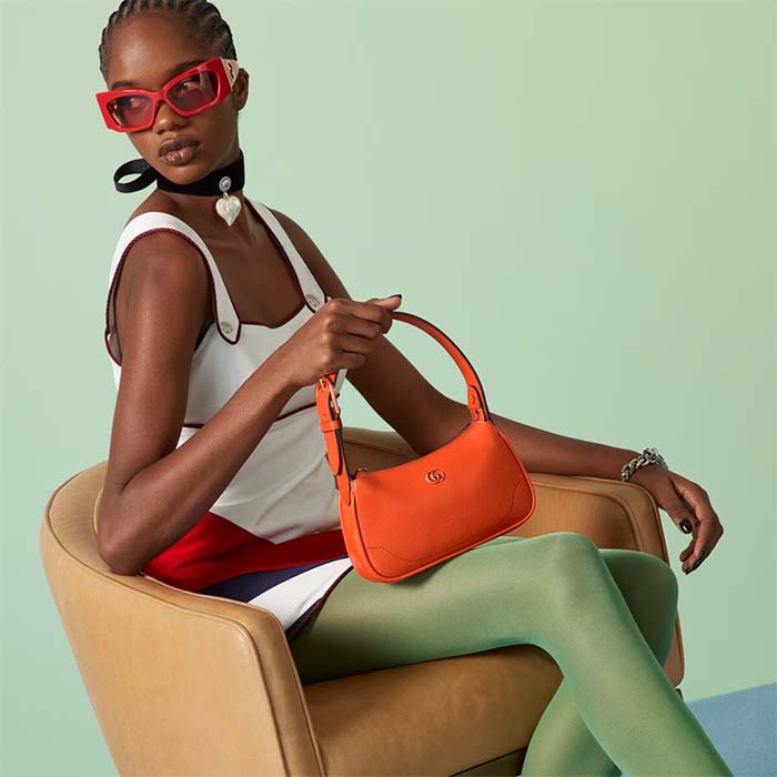 Gucci Women GG Aphrodite Mini Shoulder Bag Double G Orange Soft Leather (3)