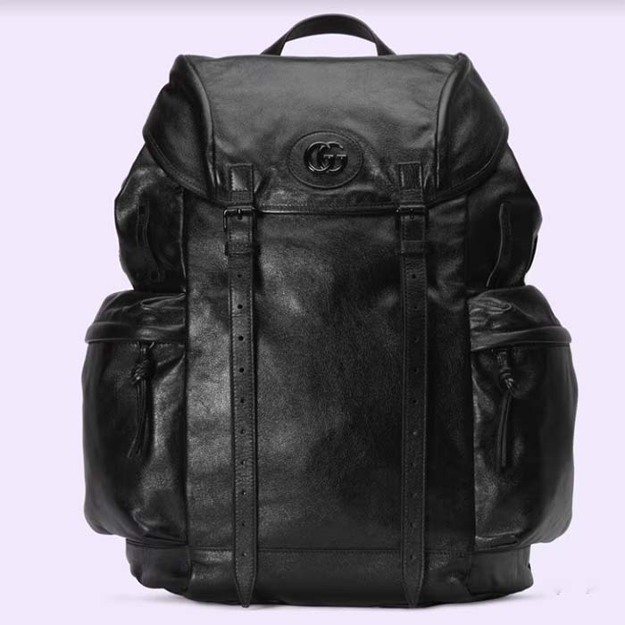 Gucci Women GG Backpack Tonal Double G Original GG Canvas Black Leather