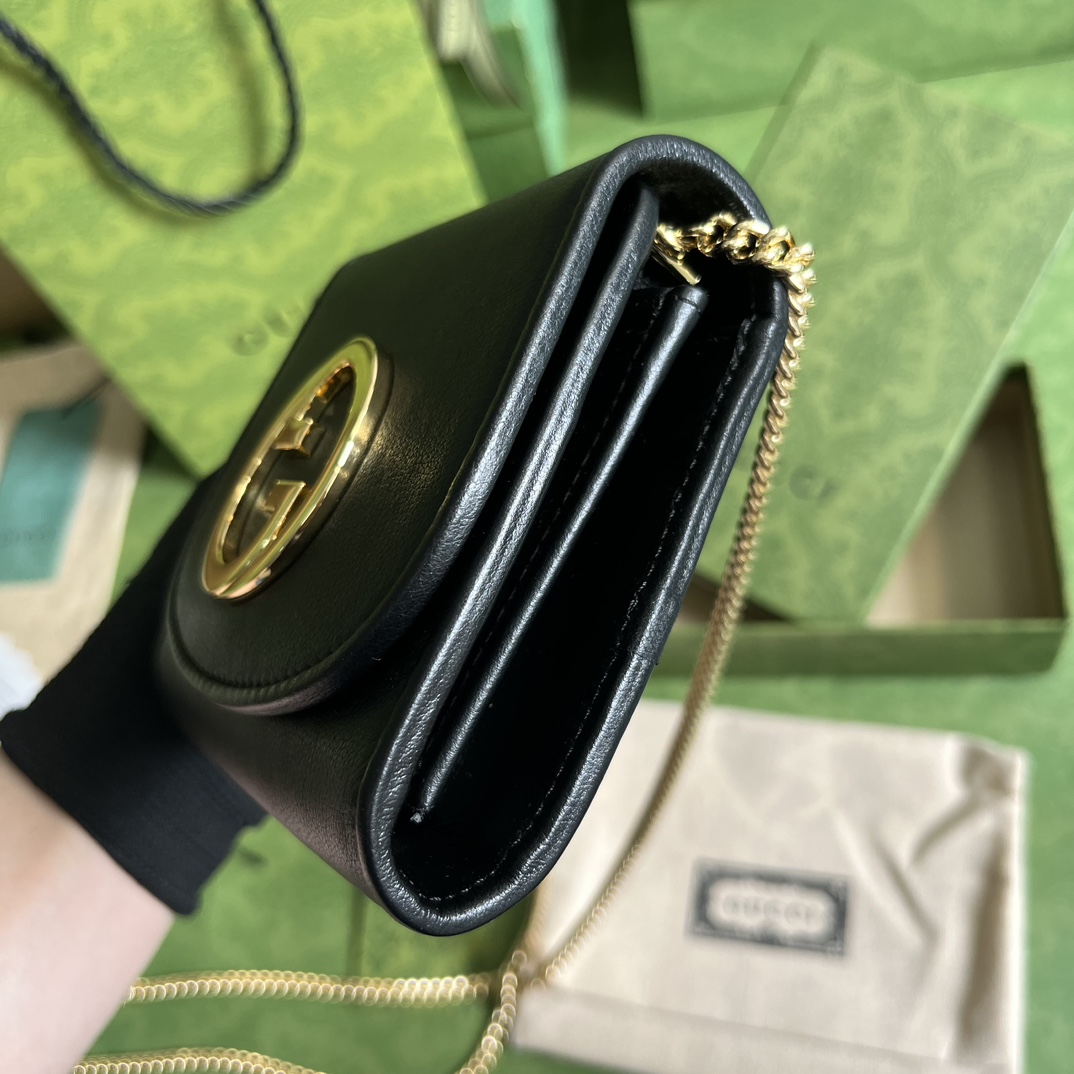 Gucci Women GG Blondie Medium Chain Wallet Black Leather Round Interlocking G (3)