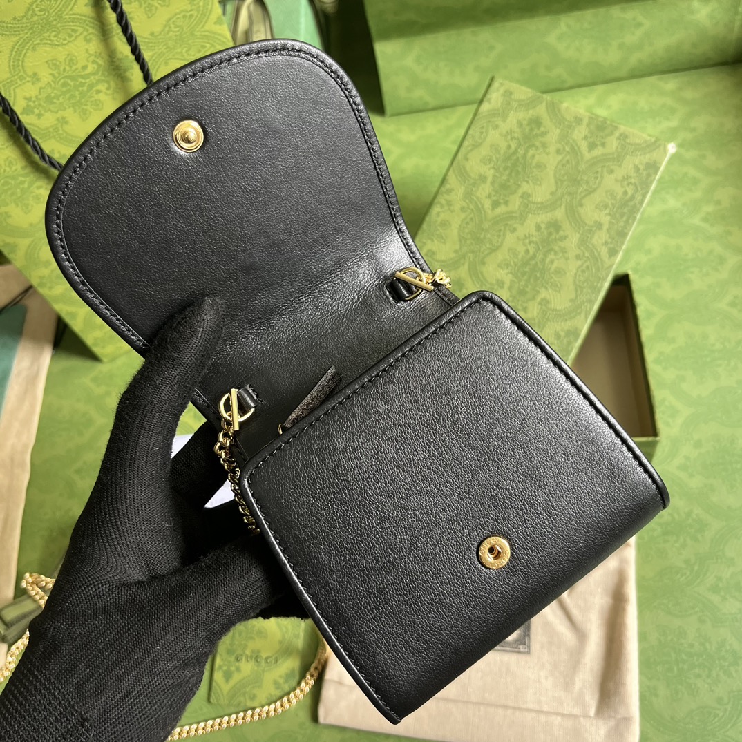 Gucci Women GG Blondie Medium Chain Wallet Black Leather Round Interlocking G (5)