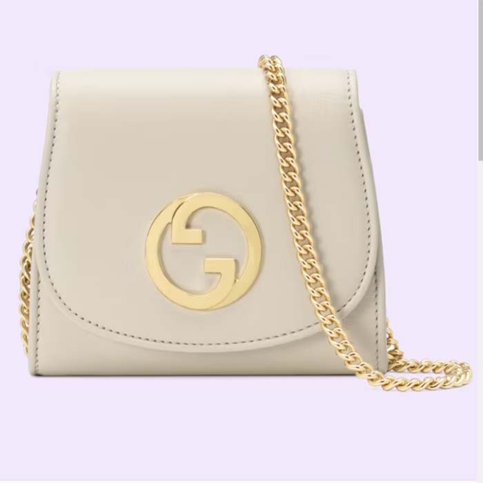 Gucci Women GG Blondie Medium Chain Wallet White Leather Round Interlocking G