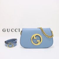 Gucci Women GG Blondie Shoulder Bag Blue Leather Round Interlocking G (5)