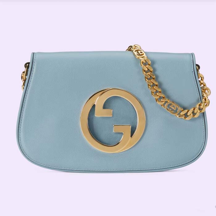 Gucci Women GG Blondie Shoulder Bag Blue Leather Round Interlocking G