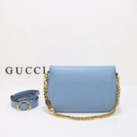 Gucci Women GG Blondie Shoulder Bag Blue Leather Round Interlocking G (5)