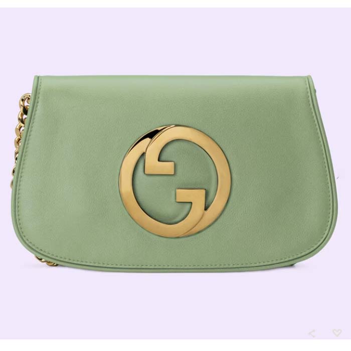 Gucci Women GG Blondie Shoulder Bag Green Leather Round Interlocking G