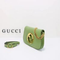 Gucci Women GG Blondie Shoulder Bag Green Leather Round Interlocking G (10)