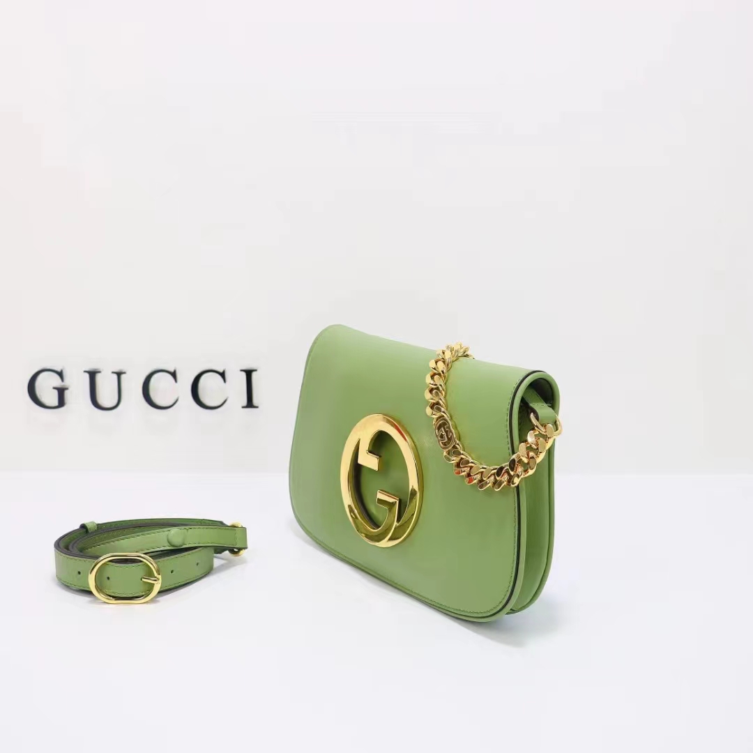 Gucci Women GG Blondie Shoulder Bag Green Leather Round Interlocking G (11)