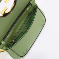 Gucci Women GG Blondie Shoulder Bag Green Leather Round Interlocking G (10)