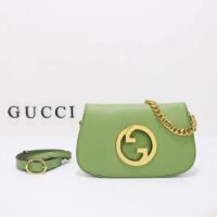 Gucci Women GG Blondie Shoulder Bag Green Leather Round Interlocking G (10)