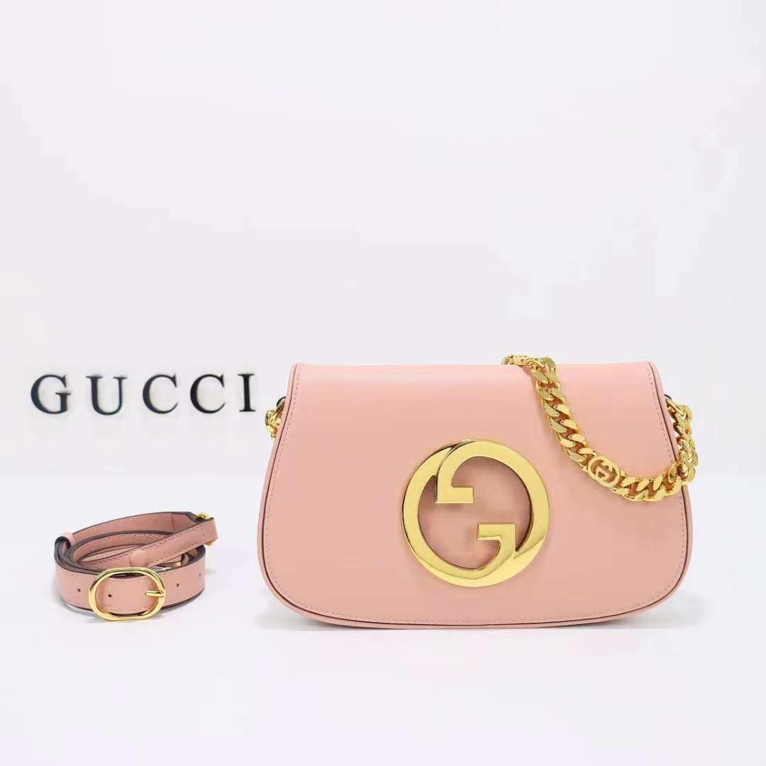 Gucci Women GG Blondie Shoulder Bag Light Pink Leather Round Interlocking G (1)