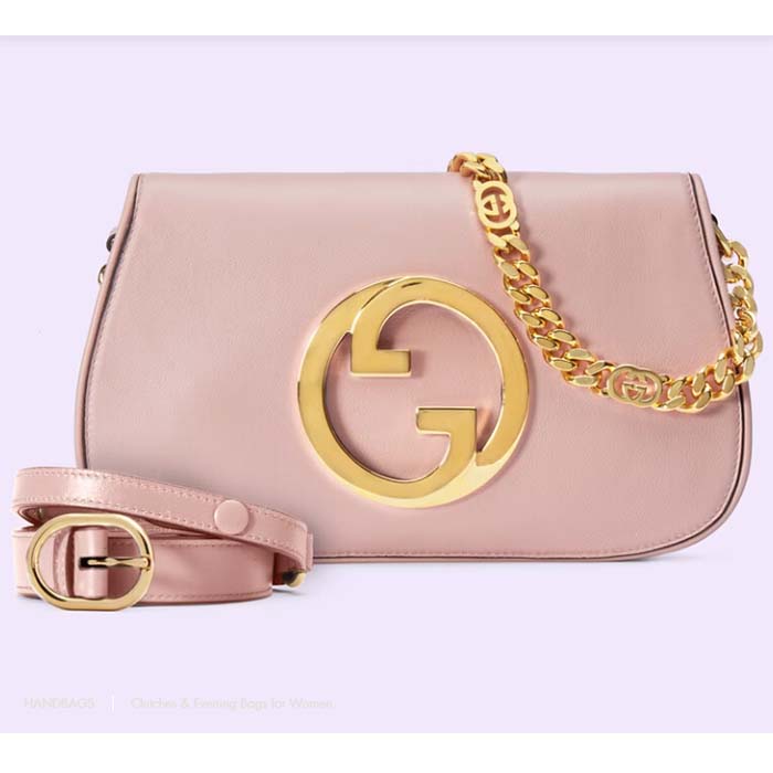 Gucci Women GG Blondie Shoulder Bag Light Pink Leather Round Interlocking G