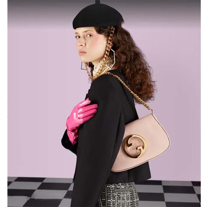 Gucci Women GG Blondie Shoulder Bag Light Pink Leather Round Interlocking G (4)