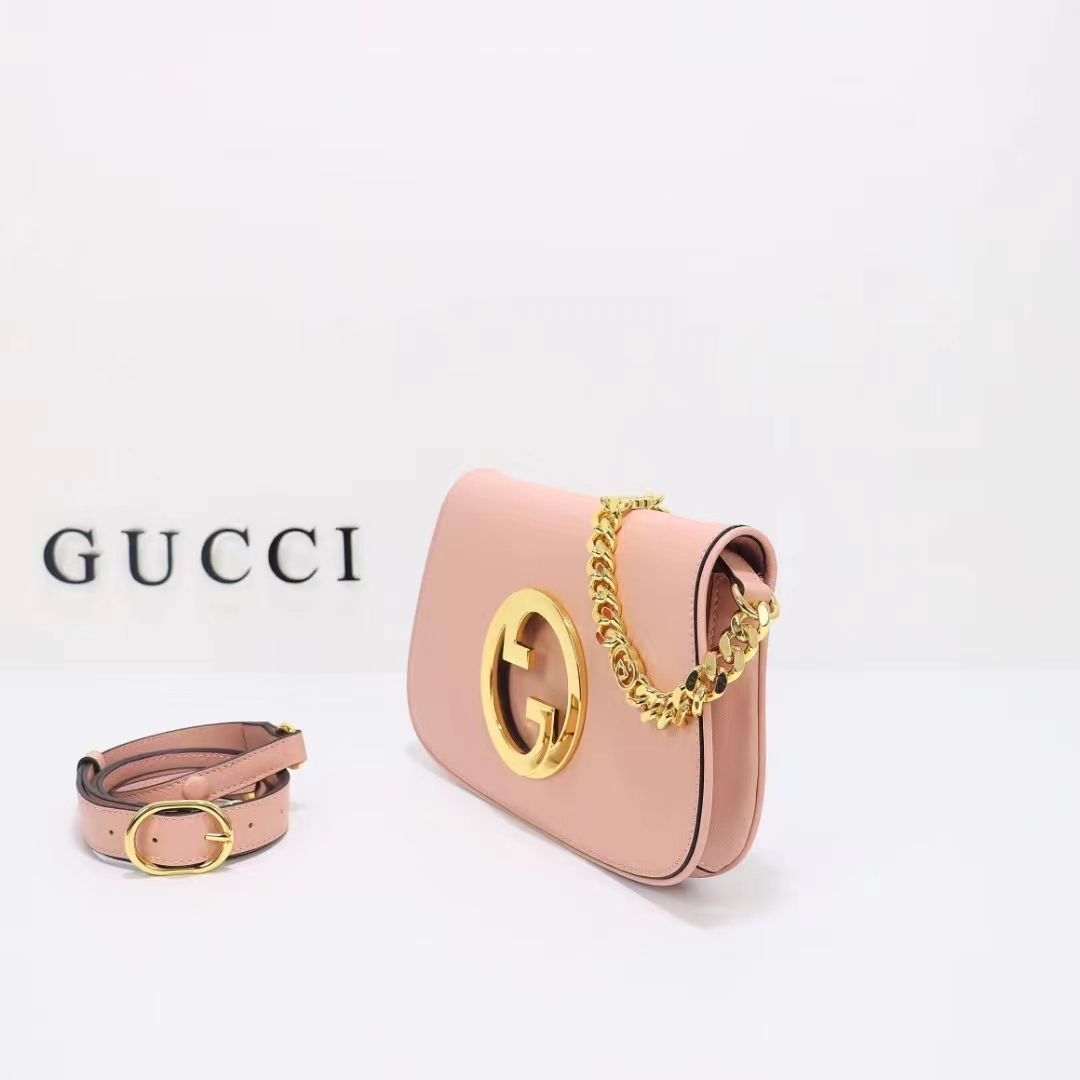 Gucci Women GG Blondie Shoulder Bag Light Pink Leather Round Interlocking G (6)