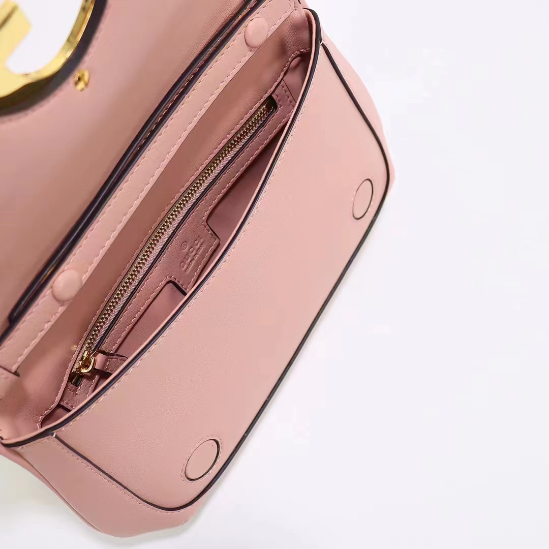 Gucci Women GG Blondie Shoulder Bag Light Pink Leather Round Interlocking G (9)