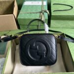 Gucci Women GG Blondie Top Handle Bag Black Leather Round Interlocking G – Bild 2