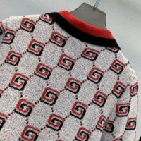 Gucci Women GG Cotton Jacquard Polo Shirt Ivory Red Polo Collar Short Sleeves (8)