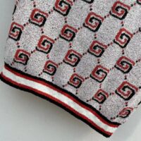 Gucci Women GG Cotton Jacquard Polo Shirt Ivory Red Polo Collar Short Sleeves (8)