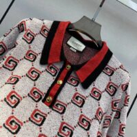 Gucci Women GG Cotton Jacquard Polo Shirt Ivory Red Polo Collar Short Sleeves (8)