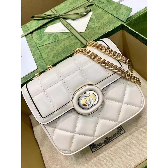 Gucci Women GG Deco Mini Shoulder Bag White Quilted Leather Interlocking G (4)