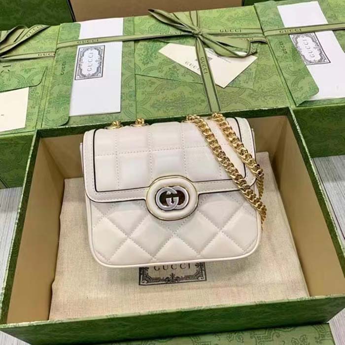 Gucci Women GG Deco Mini Shoulder Bag White Quilted Leather Interlocking G (5)