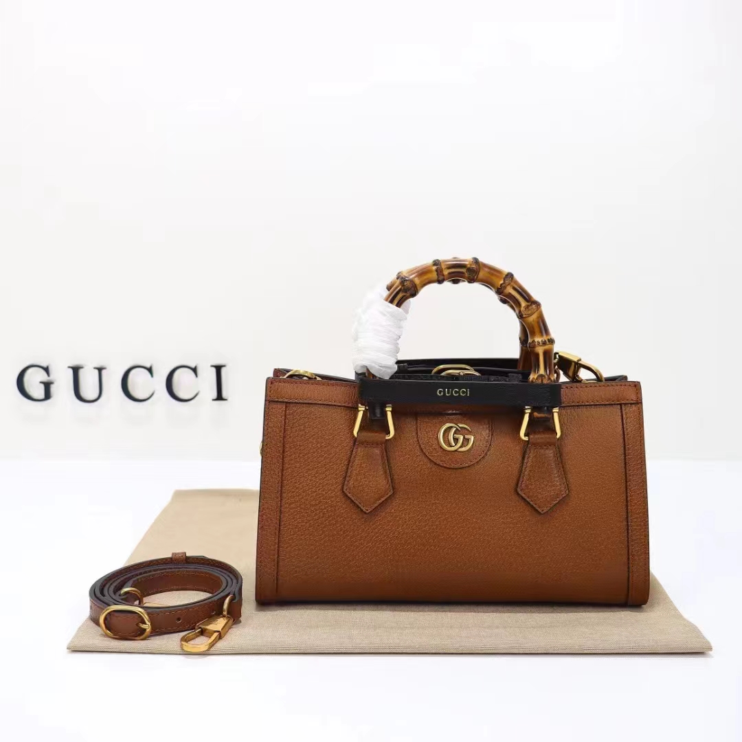 Gucci Women GG Diana Small Shoulder Bag Brown Leather Double G (1)