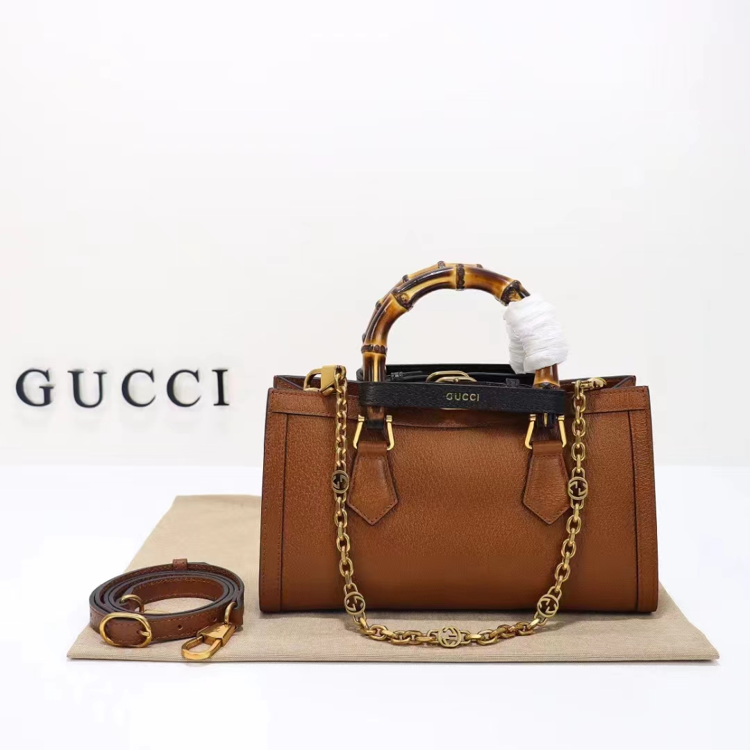 Gucci Women GG Diana Small Shoulder Bag Brown Leather Double G (11)