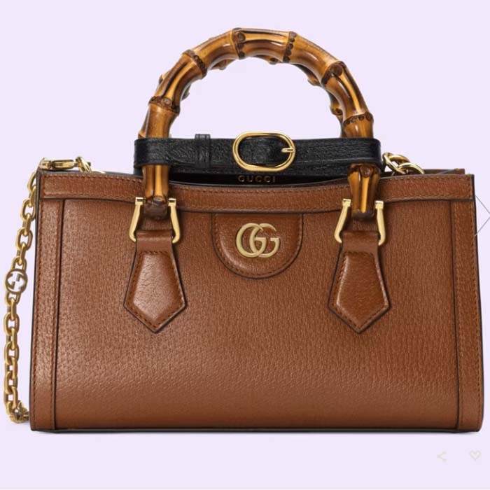 Gucci Women GG Diana Small Shoulder Bag Brown Leather Double G