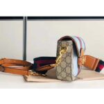 Gucci Women GG Horsebit 1955 Mini Bag Blue Leather Beige Ebony Supreme Canvas - Image 6