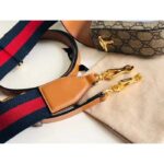 Gucci Women GG Horsebit 1955 Mini Bag Blue Leather Beige Ebony Supreme Canvas - Image 11