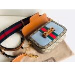 Gucci Women GG Horsebit 1955 Mini Bag Blue Leather Beige Ebony Supreme Canvas - Image 5