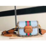 Gucci Women GG Horsebit 1955 Mini Bag Blue Leather Beige Ebony Supreme Canvas - Image 2