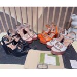 Gucci Women GG Interlocking G Sandal Orange Leather Wooden High 12 Cm Heel - Image 9