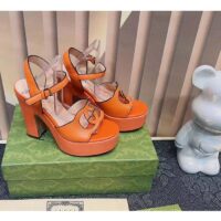 Gucci Women GG Interlocking G Sandal Orange Leather Wooden High 12 Cm Heel (7)