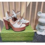 Gucci Women GG Interlocking G Sandal White Leather Wooden High 12 Cm Heel - Image 2