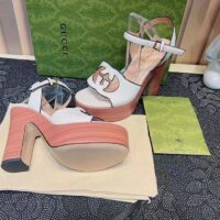 Gucci Women GG Interlocking G Sandal White Leather Wooden High 12 Cm Heel (5)