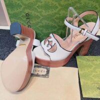 Gucci Women GG Interlocking G Sandal White Leather Wooden High 12 Cm Heel (5)